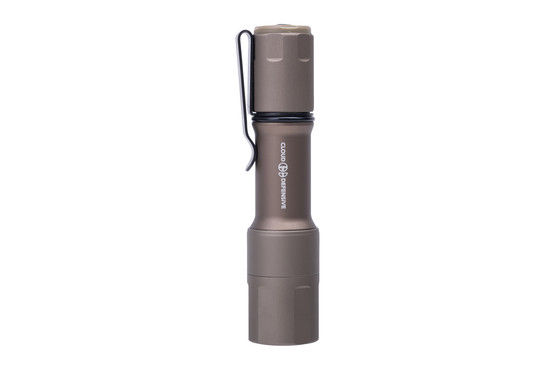 This FDE handheld light features ND protection and a pocket clip.